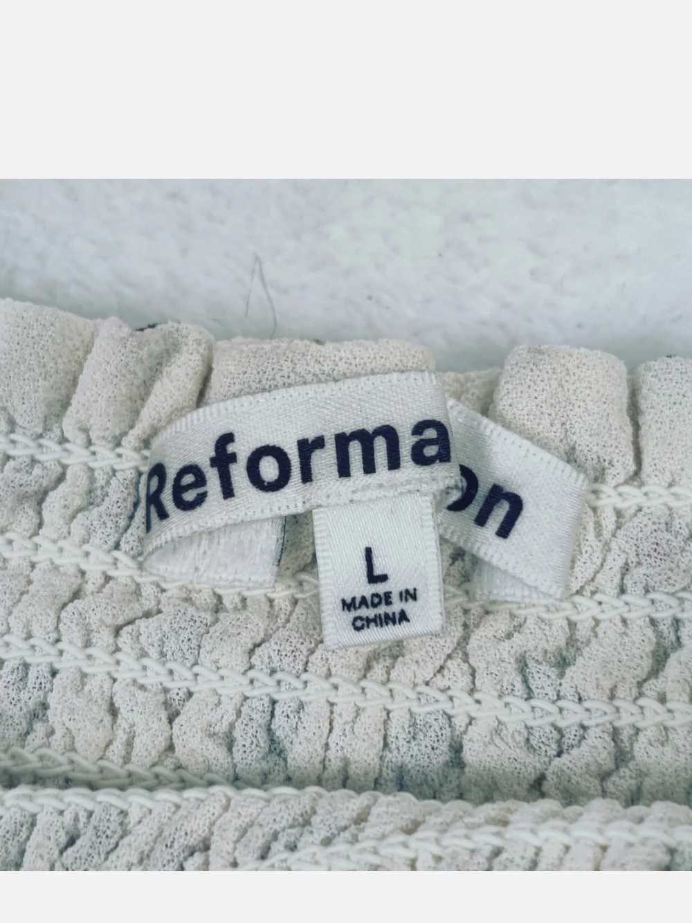 Reformation Cream Smocked Crop Top with Pink Floral Tulip Print - Picture 3 of 6